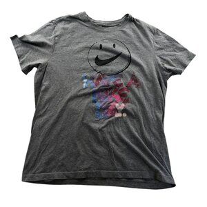 Nike Womens T-Shirt Large Gray Have A Nike Day Smiley Face Graphic Tee Casual